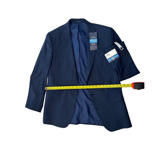 Stafford Classic Fit Navy Pinstripe Suit Jacket 42R CoolMax Wool Blend - Picture 2 of 4